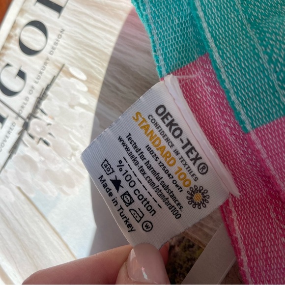 Chaput’s Turkish Cotton Towel - Pink Green Stripe - Wrap Blanket BOHO Vibes Swim - Picture 3 of 9